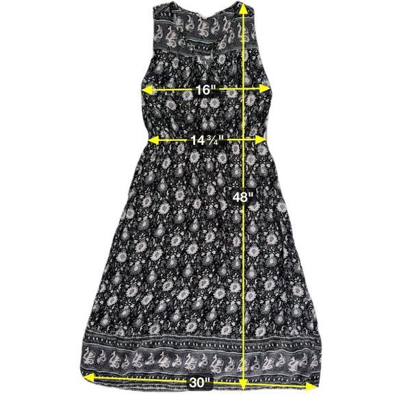 Lucky Brand Boho Midi Dress Sz Medium Black White Floral Lined Sleeveless Casual - Picture 6 of 16